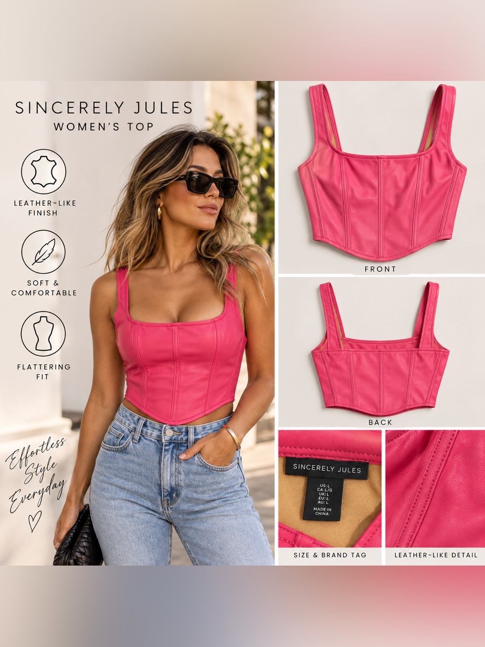 Sincerly Jules Hot Pink Faux-Leather Corset Crop Top
